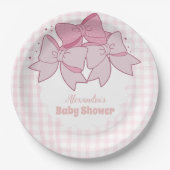 ピンクの水の色のボーガールベビーシャワー ペーパープレート (正面)