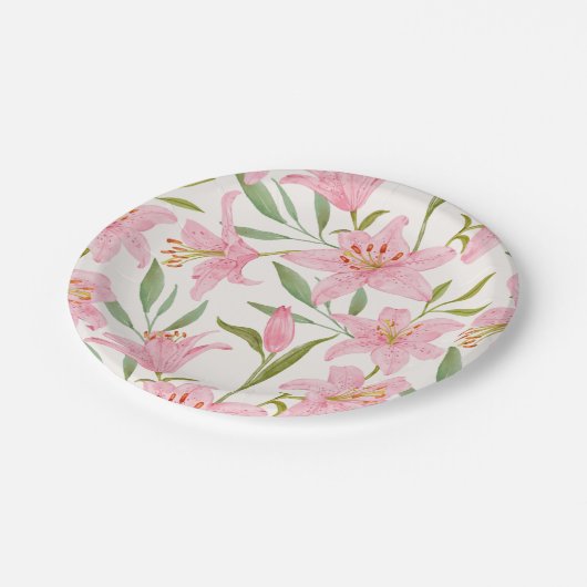ピンクの水の色のユリ花の植物学 ペーパープレート (アングル)