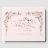 ピンクの水の色のワイルドフラワーをテーマにしたベビーガールシャワー ゲストブック (正面)