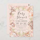 ピンクの水の色の動物バジェットベビーシャワー ポストカード (正面/裏面)