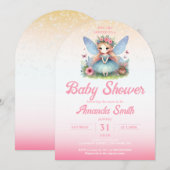 ピンクの水の色の妖精の女の子ベビーシャワーアーチ 招待状 (正面/裏面)