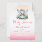 ピンクの水の色の妖精の女の子ベビーシャワーアーチ 招待状 (正面)