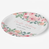 ピンクの水の色の庭のベビーシャワー紙プレート ペーパープレート (アングル)