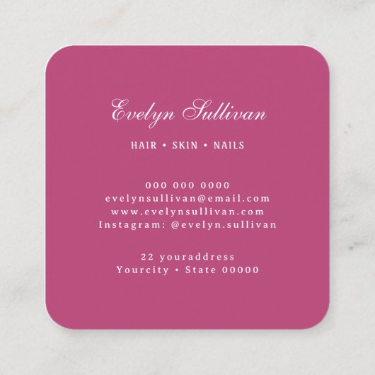 ピンクの水の色の弓のシーシェルロゴ名刺 スクエア名刺 (裏面)