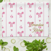 ピンクの水の色の弓のストライプコケットの美学 キッチンタオル (折り畳み)