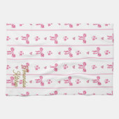 ピンクの水の色の弓のストライプコケットの美学 キッチンタオル (横)