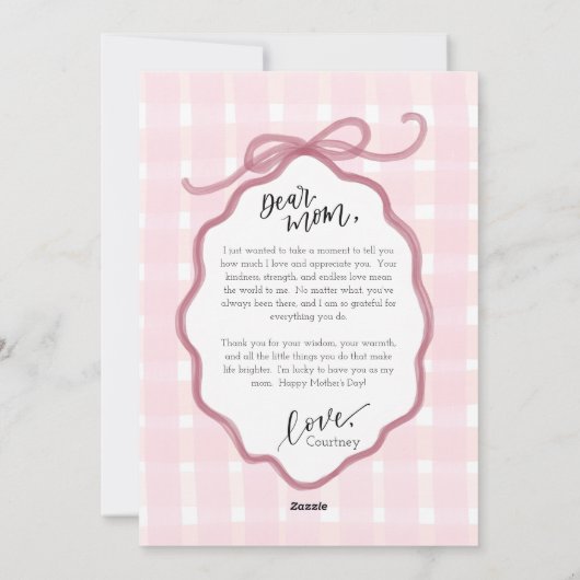 ピンクの水の色の弓の母の日カード シーズンカード (裏面)