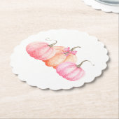 ピンクの水の色の弓カボチャ秋 ペーパーコースター (アングル)