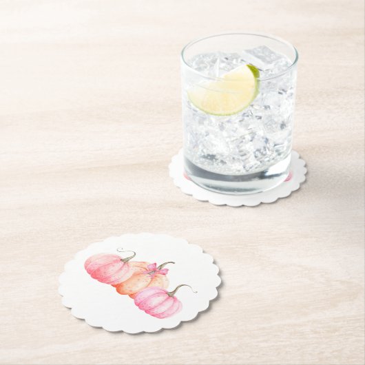 ピンクの水の色の弓カボチャ秋 ペーパーコースター (インサイチュ)