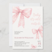ピンクの水の色の弓コールド外ベビーシャワー 招待状 (正面)