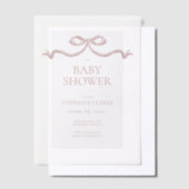 ピンクの水の色の弓ベビーシャワー ベラム紙招待状 (オフセット)