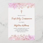 ピンクの水の色の最初の聖餐式 箔招待状 (正面)