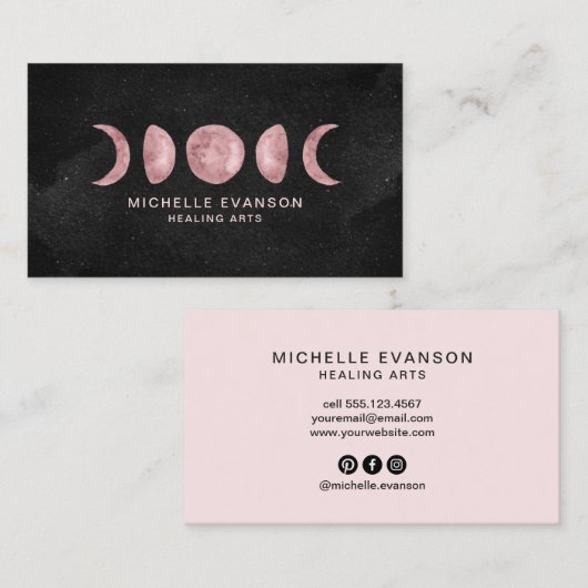 ピンクの水の色の月の位相エネルギーヒーラー 名刺 (正面/裏面)