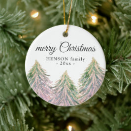 ピンクの水の色の木メリークリスマスファミリーセラム セラミックオーナメント