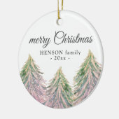ピンクの水の色の木メリークリスマスファミリーセラム セラミックオーナメント (左)