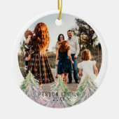 ピンクの水の色の木メリークリスマスファミリーフォト セラミックオーナメント (正面)