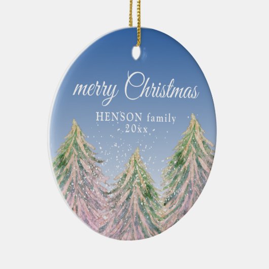 ピンクの水の色の木メリークリスマスファミリー セラミックオーナメント (右)