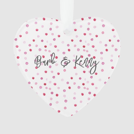 ピンクの水の色の水玉模様名&名前Sweet オーナメント (正面)