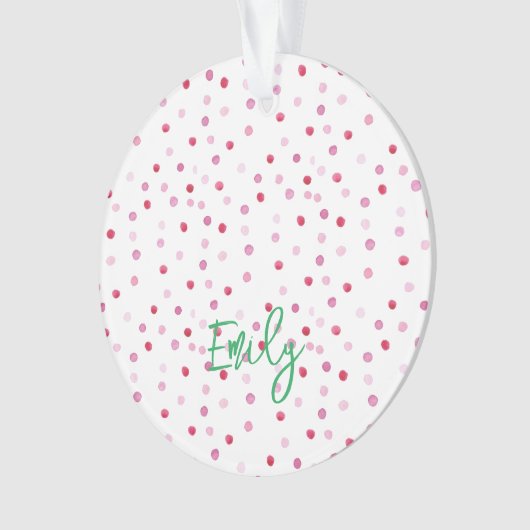 ピンクの水の色の水玉模様名PHOTO 名門私立校風の Sweet オーナメント (正面)