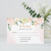 ピンクの水の色の白い結婚式RSVP 出欠カード (スタンド正面)