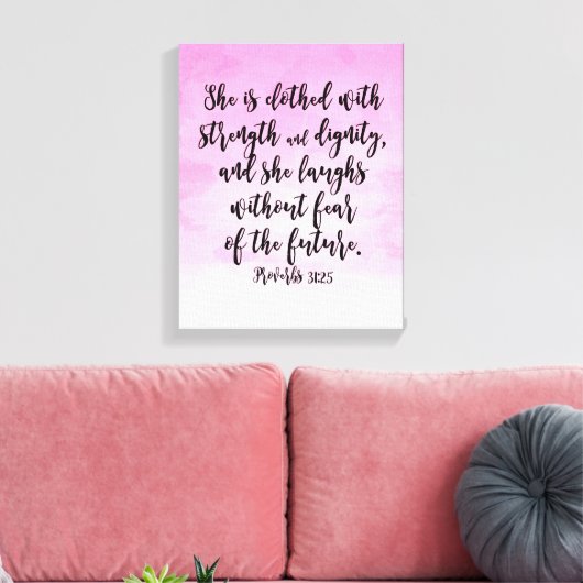 ピンクの水の色の箴言31クリスチャン女性の聖書 キャンバスプリント (インサイチュ (リビング))