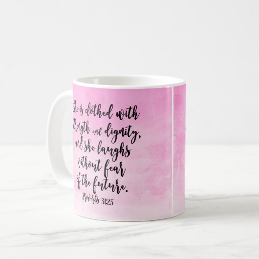 ピンクの水の色の箴言31クリスチャン女性の聖書 コーヒーマグカップ (正面左)