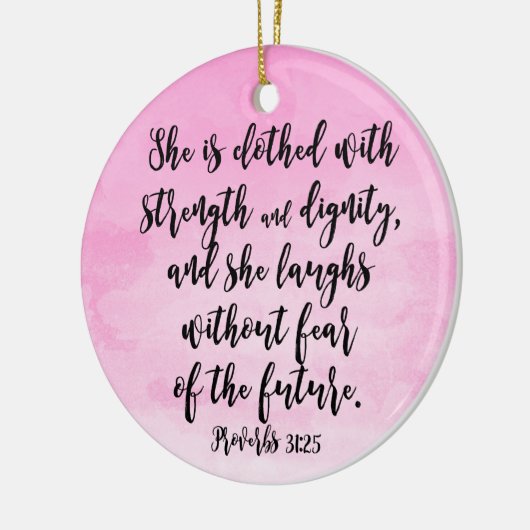 ピンクの水の色の箴言31クリスチャン女性の聖書 セラミックオーナメント (左)