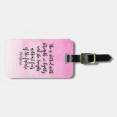 ピンクの水の色の箴言31クリスチャン女性の聖書 ラゲッジタグ (正面横)