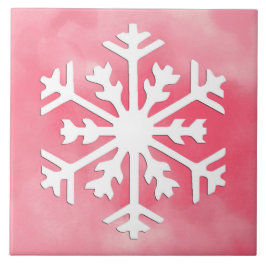 ピンクの水の色の背景に白いスノーフレーク タイル