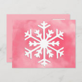 ピンクの水の色の背景に白いスノーフレーク ポストカード (正面/裏面)
