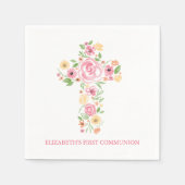 ピンクの水の色の花が最初の聖餐式を交差 スタンダードカクテルナプキン (正面)