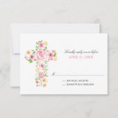 ピンクの水の色の花が最初の聖餐式を交差 出欠カード (正面)