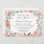 ピンクの水の色の花のブライダルシャワー招待 招待状 (正面)
