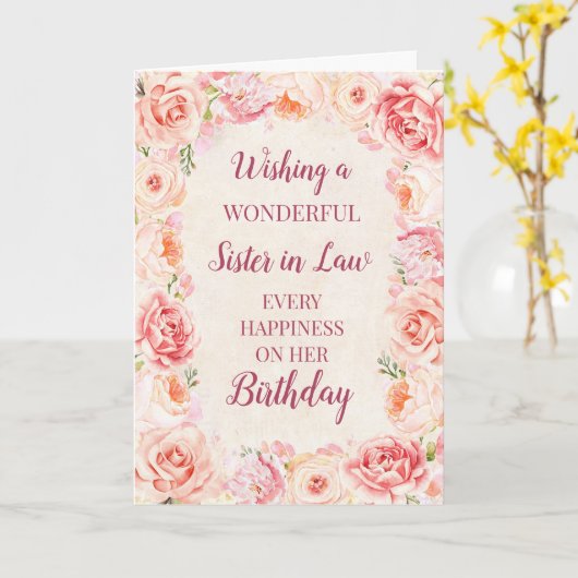 ピンクの水の色の花の姉妹の法則誕生日 カード (黄色い花)