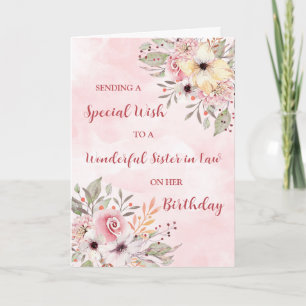 ピンクの水の色の花の姉妹の法則誕生日 カード