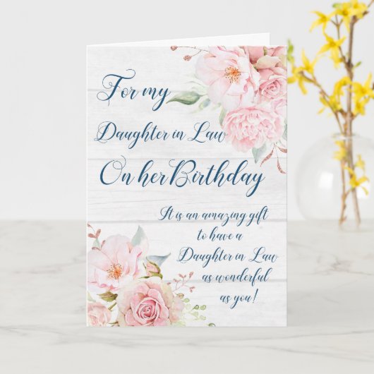 ピンクの水の色の花の娘法律の誕生日 カード (黄色い花)