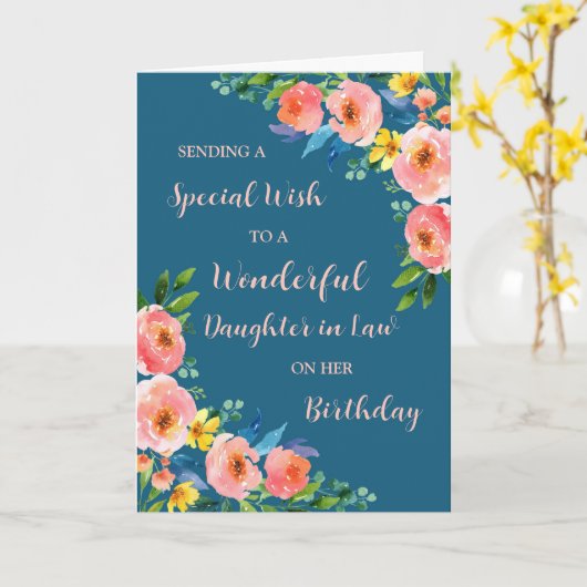 ピンクの水の色の花の娘法律の誕生日 カード (黄色い花)