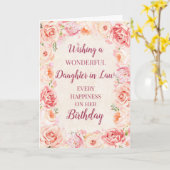 ピンクの水の色の花の娘法律の誕生日 カード (黄色い花)