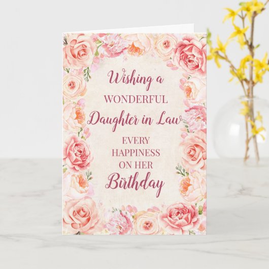 ピンクの水の色の花の娘法律の誕生日 カード (黄色い花)