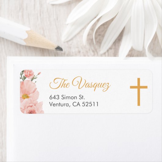 ピンクの水の色の花の最初の聖なる聖体かわいい ラベル (インサイチュ)