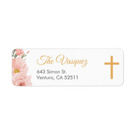 ピンクの水の色の花の最初の聖なる聖体かわいい ラベル