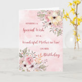 ピンクの水の色の花の母in法律誕生日 カード (黄色い花)