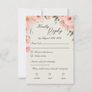 ピンクの水の色の花の結婚式RSVPカード 出欠カード