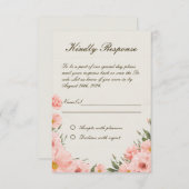 ピンクの水の色の花の結婚式RSVPカード 出欠カード (正面/裏面)