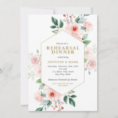 ピンクの水の色の花の花束リハーサルディナー 招待状 (正面)