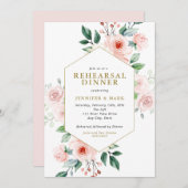 ピンクの水の色の花の花束リハーサルディナー 招待状 (正面/裏面)
