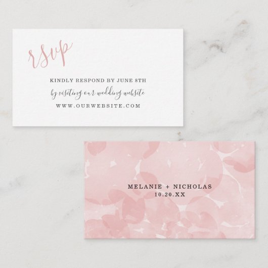 ピンクの水の色の花びら結婚式RSVPオンライン エンクロージャーカード (正面/裏面)