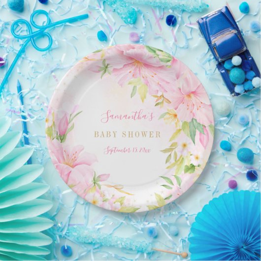 ピンクの水の色の花ぼう赤ちゃん女の子ベビーシャワー ペーパープレート (パーティー)