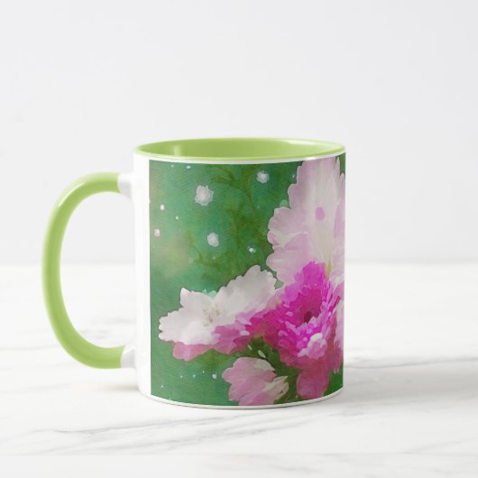 ピンクの水の色の花アートマグカップ マグカップ (左)