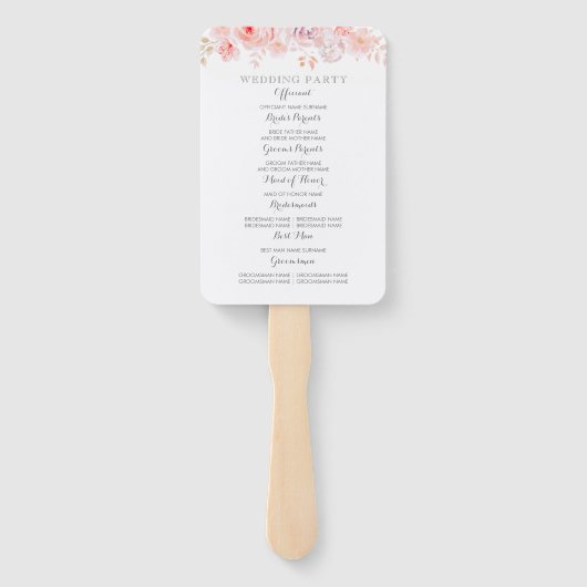 ピンクの水の色の花エレガントな結婚式プログラム ハンドファン (裏面)